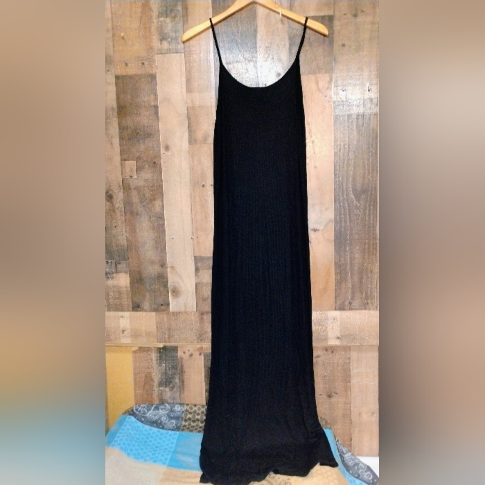Topshop Black Ribbed Maxi Dress Size 10 Women's